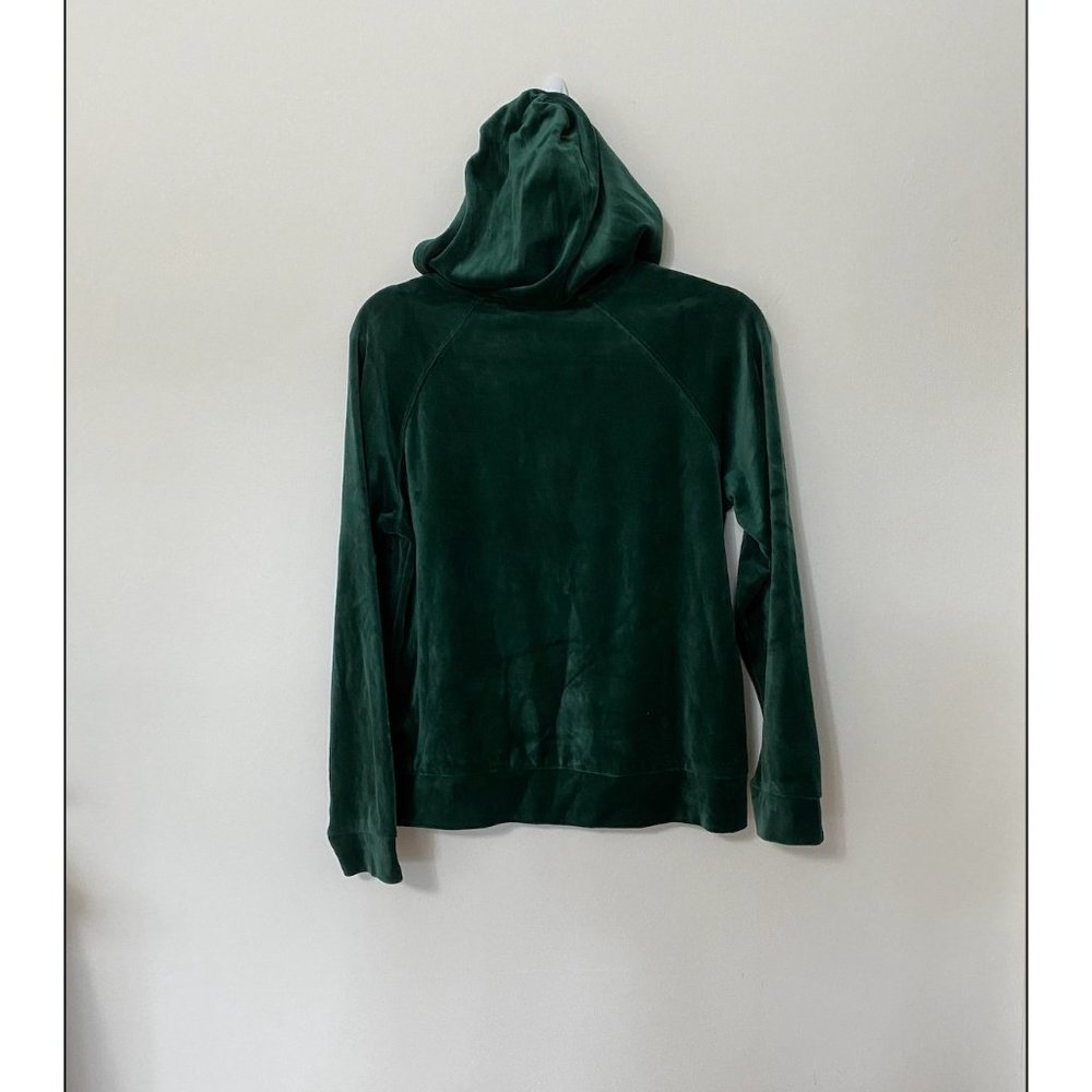 F21 Ambiance Hunter Forest Green Velvet Velour Pullover Hoodie Sweater Medium - Picture 4 of 9
